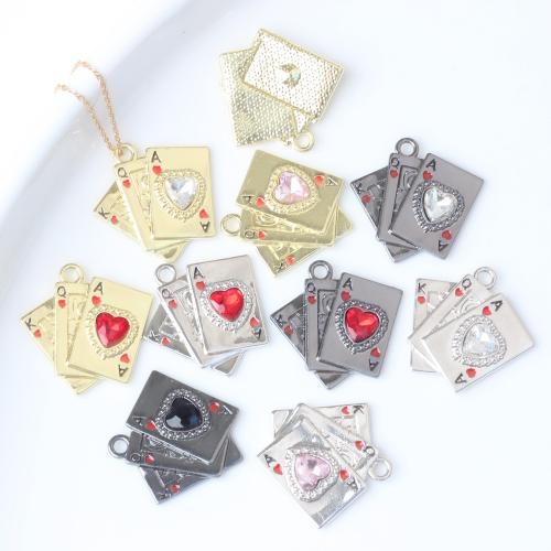 Tibetan Style Rhinestone Pendants, Poker, plated, DIY & enamel & with rhinestone, more colors for choice, nickel, lead & cadmium free, 25x24mm, Sold By PC