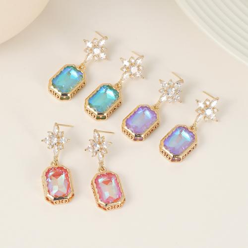 Brass Drop Earring, with Cubic Zirconia & Crystal, gold color plated, fashion jewelry & for woman, more colors for choice, nickel, lead & cadmium free, 12x35mm, Sold By Pair