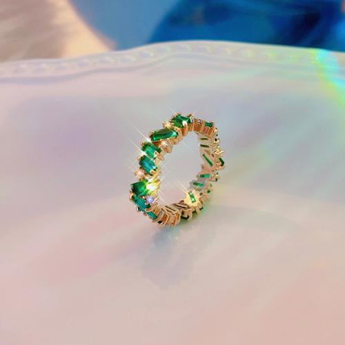 Brass Finger Ring, with Emerald, 18K gold plated, fashion jewelry & for woman, nickel, lead & cadmium free, Sold By PC
