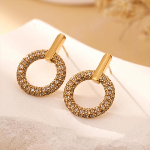 Stainless Steel Stud Earrings, 304 Stainless Steel, 18K gold plated, fashion jewelry & micro pave cubic zirconia & for woman, nickel, lead & cadmium free, 22x32mm, Sold By Pair