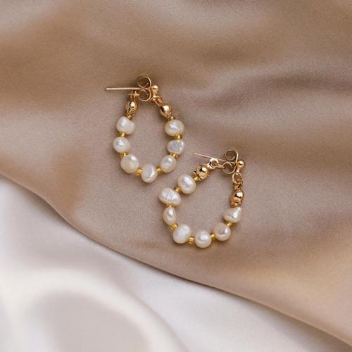 Sladkovodní Pearl náušnice, Zinek, s Sladkovodní Pearl, módní šperky & pro ženy, nikl, olovo a kadmium zdarma, 32mm, Prodáno By Pair