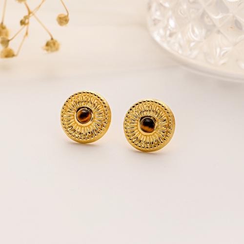 Stainless Steel Stud Earrings 304 Stainless Steel with Cats Eye 18K gold plated fashion jewelry & for woman nickel lead & cadmium free 16mm Sold By Pair
