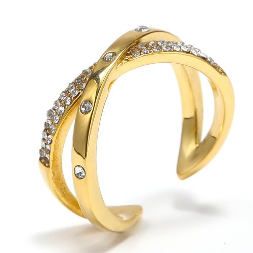 Ring Finger Titantium stali, biżuteria moda & mikro utorować cyrkonia & dla kobiety, złoty, sprzedane przez PC