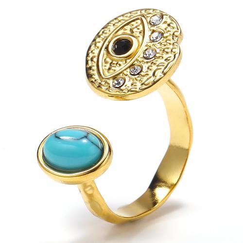 Titantium Steel δάχτυλο του δακτυλίου, Titanium Steel, με τυρκουάζ, κοσμήματα μόδας & για τη γυναίκα & με στρας, χρυσαφένιος, Sold Με PC