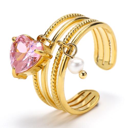 Titanium Čelik Finger Ring, Srce, 18K pozlaćeno, modni nakit & za žene & s Rhinestone, zlatan, Prodano By PC