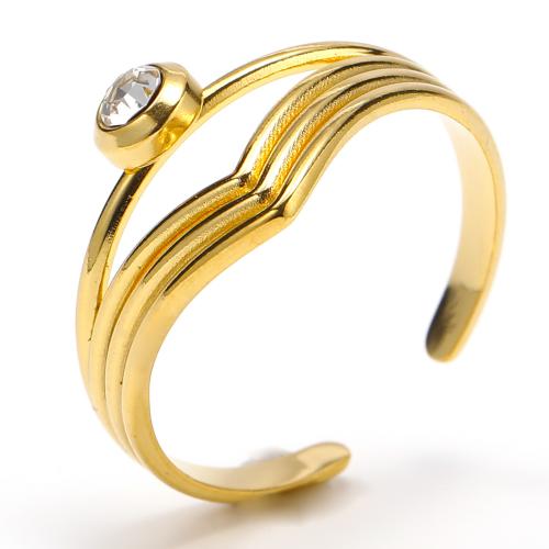 Titanium Steel Finger Ring, fashion jewelry & for woman & with rhinestone, golden, Sold By PC