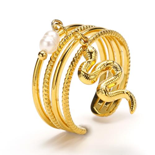 Anel de dedo de aço de partículas, Partículas de aço, with Concha de resina, joias de moda & para mulher, dourado, vendido por PC