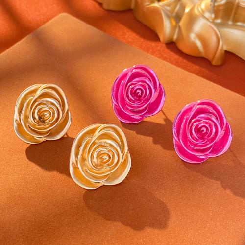 Tibetan Style Stud Earring, Rose, fashion jewelry & for woman, more colors for choice, nickel, lead & cadmium free, 24x26mm, Sold By Pair