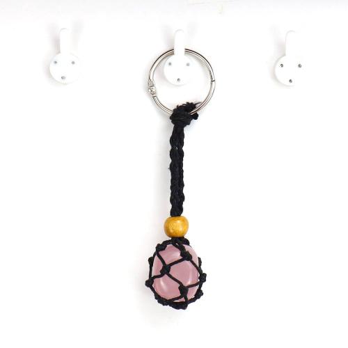 Bag Purse Charms Keyrings Keychains, Cotton Thread, with Natural Stone & 304 Stainless Steel, different materials for choice & Unisex, more colors for choice, 110x20mm, Sold By Pair