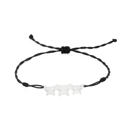 Mode créer Bracelets cordon de cire, corde de cire, avec Acier inoxydable 304, bijoux de mode & réglable & pour femme, noire, 8x31mm, Longueur:Environ 16-26 cm, Vendu par PC