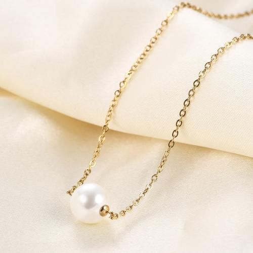 Titanium Steel Necklace with Shell with 5CM extender chain Round plated fashion jewelry & for woman Length 45 cm Sold By PC