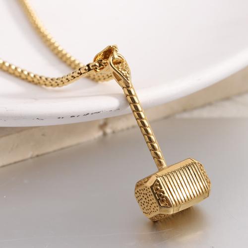 Titanstahl Halskette, Hammer, goldfarben plattiert, Modeschmuck & für Frau, 20x37mm, Länge:60 cm, verkauft von PC