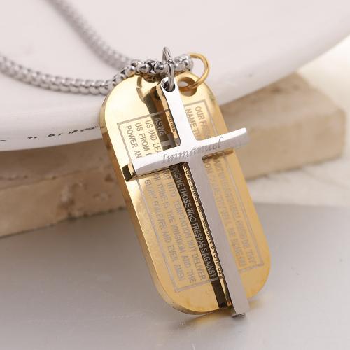 Titanium Steel Necklace Cross gold color plated fashion jewelry & for man Length 60 cm Sold By PC