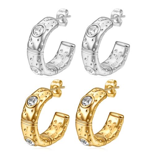 Titanium Steel  Earring with Cubic Zirconia Round plated fashion jewelry & for woman Sold By Pair