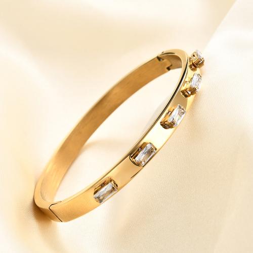 Bracelete de aço inoxidável, Aço inoxidável 304, Rosca, cromado de cor dourada, joias de moda & para mulher & com strass, vendido por PC