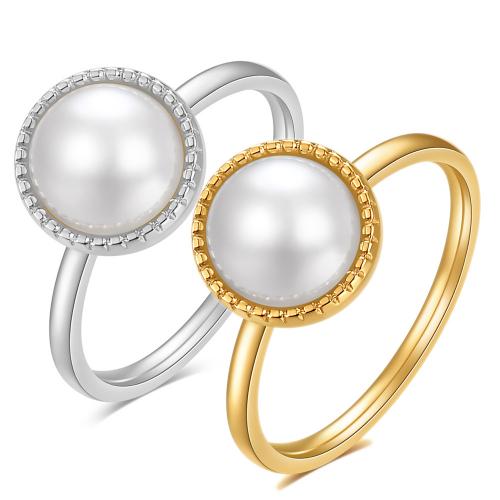 Titanium Steel Finger Ring, with Plastic Pearl, Donut, plated, fashion jewelry & for woman, more colors for choice, Sold By PC