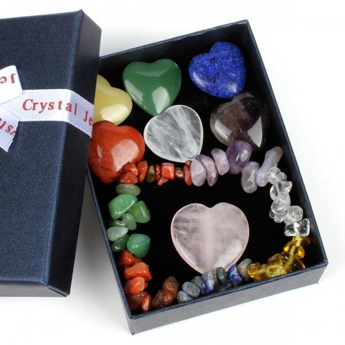 Gemstone smykker sæt, Ædelsten, mode smykker, blandede farver, 73x93mm, Solgt af Box