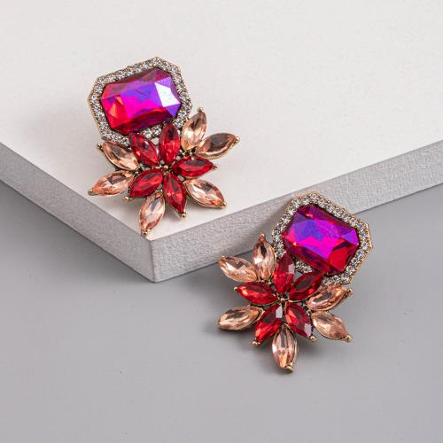 Tibetan Style Stud Earring, Flower, plated, fashion jewelry & with rhinestone, more colors for choice, nickel, lead & cadmium free, 30x33mm, Sold By Pair