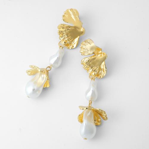 Zinklegierung Ohrringe, mit Kunststoff Perlen, Blume, plattiert, Modeschmuck, keine, frei von Nickel, Blei & Kadmium, 25x80mm, verkauft von Paar