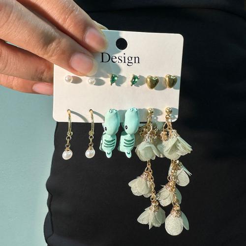 Zinc Alloy Drop Earrings Cloth with Plastic Pearl & ABS Plastic & Zinc Alloy plated 6 pieces & fashion jewelry Sold By Set