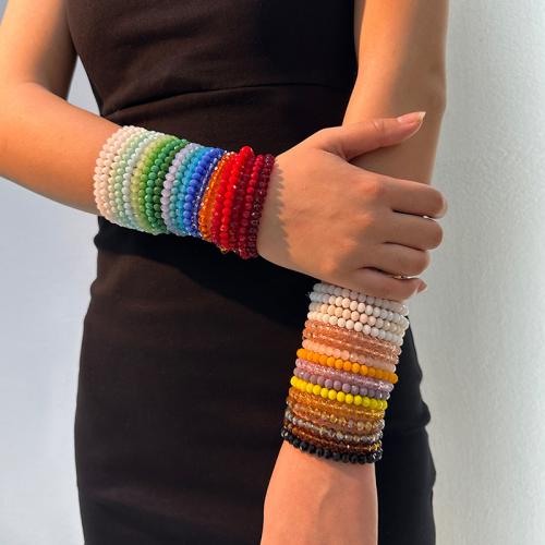Kristall Armbänder, mit elastischer Faden, Modeschmuck, 6mm, Länge 18 cm, 36PCs/setzen, verkauft von setzen