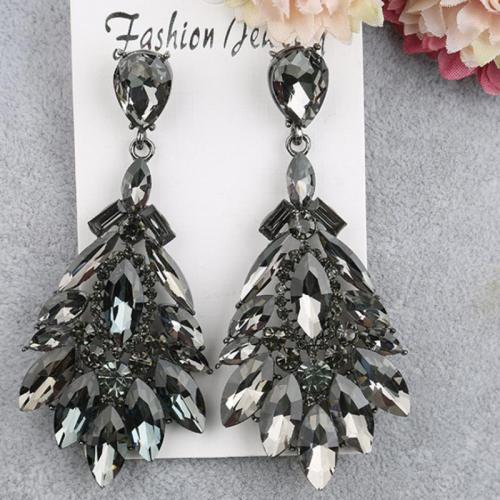 Tibetan Style Drop Earrings, with Crystal, plated, fashion jewelry, more colors for choice, nickel, lead & cadmium free, 31x77mm, Sold By Pair