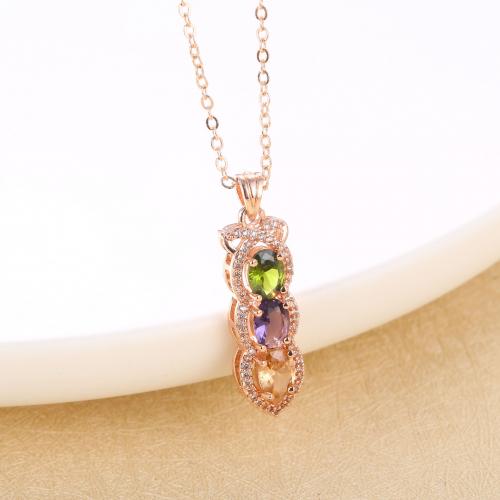 Cubic Zircon Micro Pave Brass Necklace, fashion jewelry & micro pave cubic zirconia & for woman, rose gold color, nickel, lead & cadmium free, Length:Approx 45 cm, Sold By PC