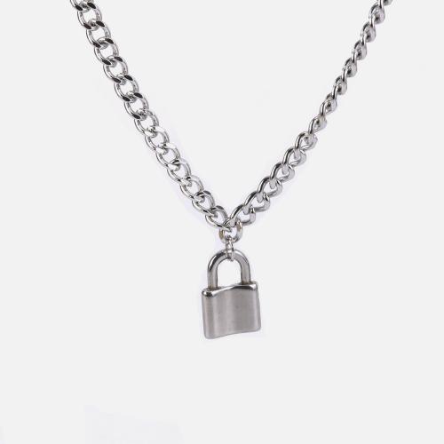 Stainless Steel Jewelry Necklace, 304 Stainless Steel, with 5cm extender chain, Lock, polished, fashion jewelry & Unisex, original color, nickel, lead & cadmium free, Length:Approx 45 cm, Sold By PC