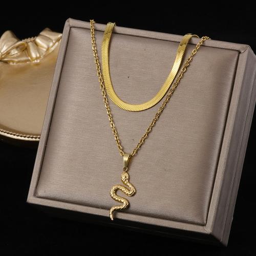 Stainless Steel Jewelry Necklace 304 Stainless Steel 18K gold plated Double Layer & fashion jewelry & for woman nickel lead & cadmium free Sold By PC
