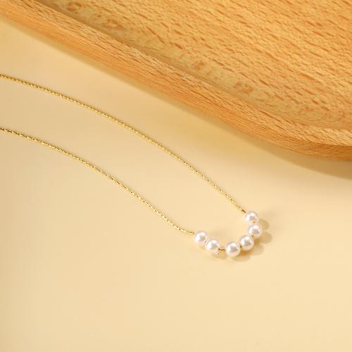 Stainless Steel Jewelry Necklace 304 Stainless Steel with Plastic Pearl gold color plated fashion jewelry & for woman nickel lead & cadmium free Approx 2mm Sold By PC