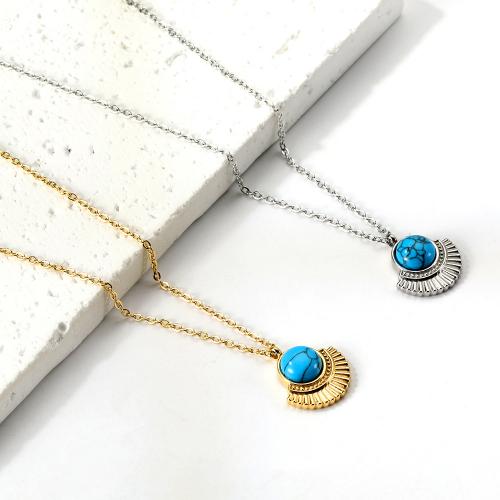 Stainless Steel Jewelry Necklace, 304 Stainless Steel, with turquoise, with 5cm extender chain, plated, fashion jewelry & different styles for choice & for woman, more colors for choice, nickel, lead & cadmium free, Length:Approx 45 cm, Sold By PC