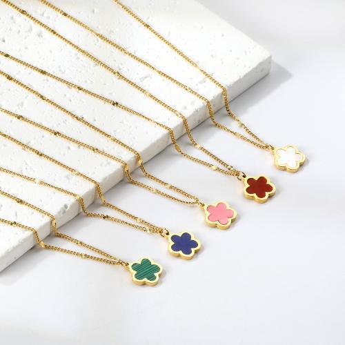 Stainless Steel Sweater Chain Necklace 304 Stainless Steel with Shell with 5cm extender chain Flower gold color plated fashion jewelry & for woman nickel lead & cadmium free Length Approx 45 cm Sold By PC