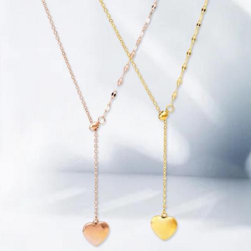 Titanstahl Halskette, mit Verlängerungskettchen von 5cm, Herz, plattiert, Modeschmuck & für Frau, Goldfarbe, frei von Nickel, Blei & Kadmium, Länge:ca. 44 cm, verkauft von PC