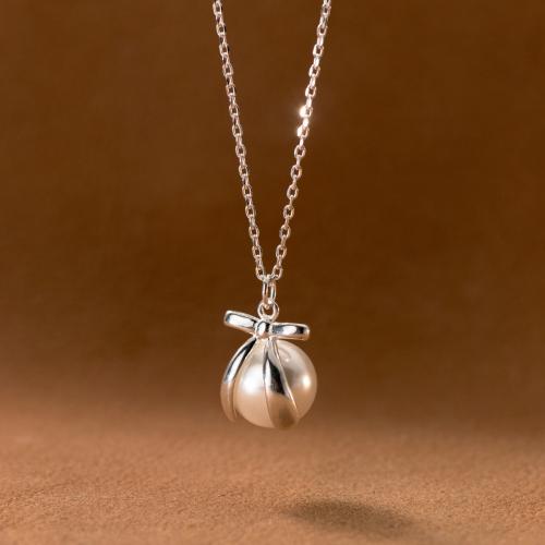 925 Sterling Silver Necklaces, with Plastic Pearl, with 5.5CM extender chain, plated, for woman, silver color, Length:Approx 40 cm, Sold By PC