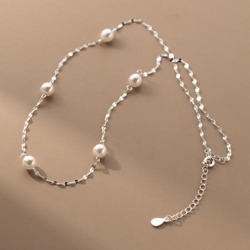 925 Sterling Silver Bangle Bracelet, with Plastic Pearl, with 6CM extender chain, plated, for woman, silver color, Length:Approx 40 cm, Sold By PC