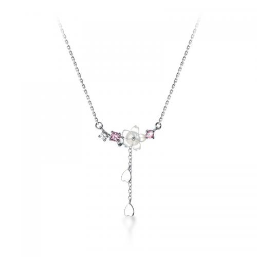 Cubic Zircon Micro Pave 925 Sterling Silver Necklace with Shell with 4.5CM extender chain plated micro pave cubic zirconia & for woman silver color Length Approx 41.5 cm Sold By PC
