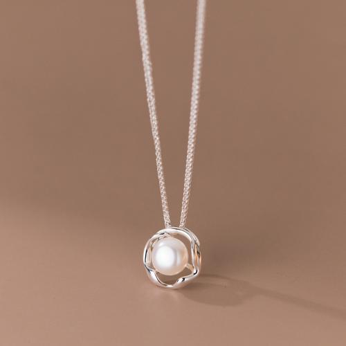 Collares de Plata Esterlina, plata de ley 925, con Perlas plásticas, con 6CM extender cadena, chapado, para mujer, plateado, longitud:aproximado 46 cm, Vendido por UD