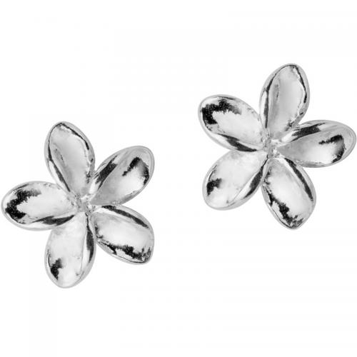 925 Sterling Silver Stud Earrings petals plated & for woman silver color Sold By Pair