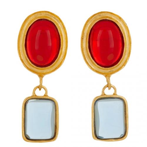 Brass Stud Earring with Gemstone plated for woman golden Sold By Pair