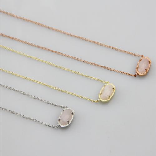 Brass Necklace, with Rose Quartz, with 7CM extender chain, plated, for woman, more colors for choice, Length:Approx 40 cm, Sold By PC