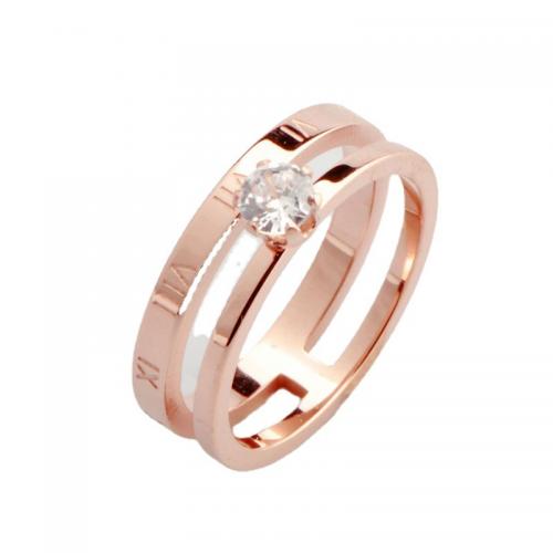 Titantium Steel finger ring, Titan Stål, plated, olika storlek för val & micro bana cubic zirconia & för kvinna, steg guldfärg, Säljs av PC