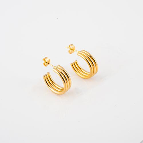 Stainless Steel Stud Earrings, 304 Stainless Steel, polished, fashion jewelry & for woman, golden, nickel, lead & cadmium free, 20x20x7mm, Sold By Pair