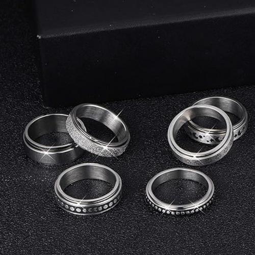 Prst prsten z nerezové oceli, 304 Stainless Steel, 6 kusů & módní šperky & Otočný & unisex & různé velikosti pro výběr, stříbro, nikl, olovo a kadmium zdarma, 6PC/nastavit, Prodáno By nastavit