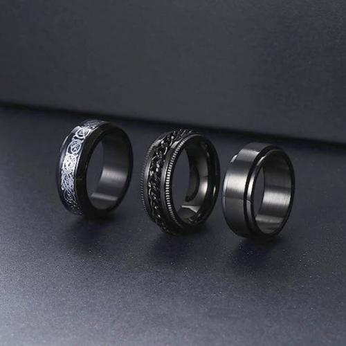 Rustfrit stål fingre Ringe, 304 rustfrit stål, tre stykker & mode smykker & Unisex & forskellig størrelse for valg, sort, nikkel, bly & cadmium fri, Width 8mm,Thickness 2mm, 3pc'er/sæt, Solgt af sæt