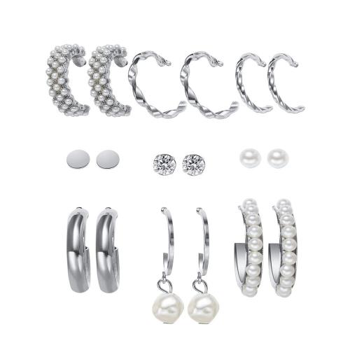 Zinc Alloy Earring Set with Plastic Pearl & Acrylic platinum color plated & for woman & with rhinestone earring length 5-50mm Sold By Set