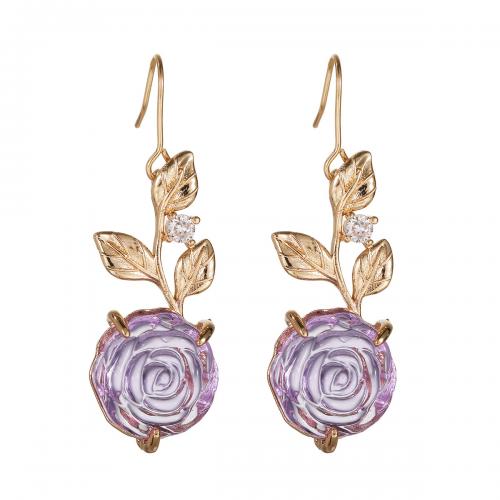 Brass Drop Earring with Cubic Zirconia & Crystal Rose gold color plated fashion jewelry & for woman purple nickel lead & cadmium free Sold By Pair
