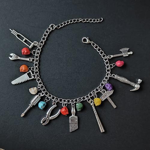 Zinc Alloy Bracelet with Turquoise antique silver color plated fashion jewelry & Unisex mixed colors nickel lead & cadmium free 40mm Length Approx 26 cm Sold By PC