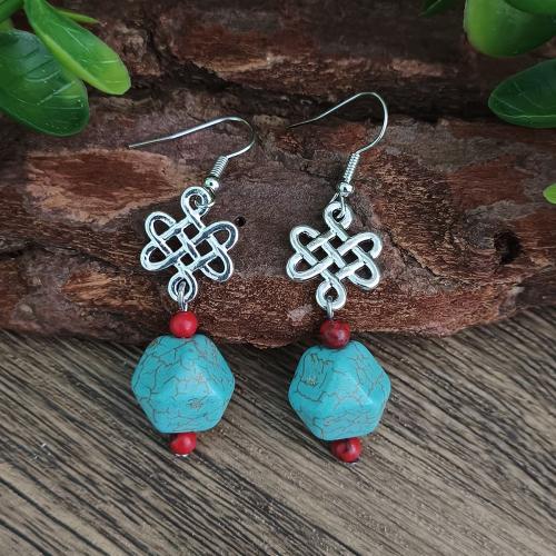 Tibetan Style Drop Earrings, with Turquoise, antique silver color plated, vintage & fashion jewelry & different styles for choice & for woman, more colors for choice, nickel, lead & cadmium free, Sold By Pair