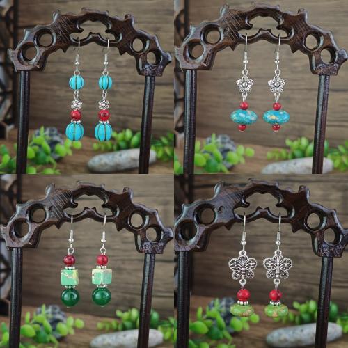 Zinc Alloy Drop Earrings with Jade & Natural Turquoise antique silver color plated vintage & fashion jewelry & dyed & for woman nickel lead & cadmium free Sold By Pair