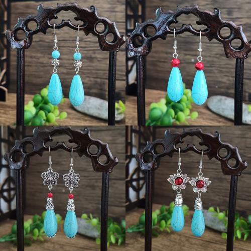 Tibetan Style Drop Earrings, with Natural Turquoise, antique silver color plated, vintage & fashion jewelry & different styles for choice & for woman, more colors for choice, nickel, lead & cadmium free, Sold By Pair
